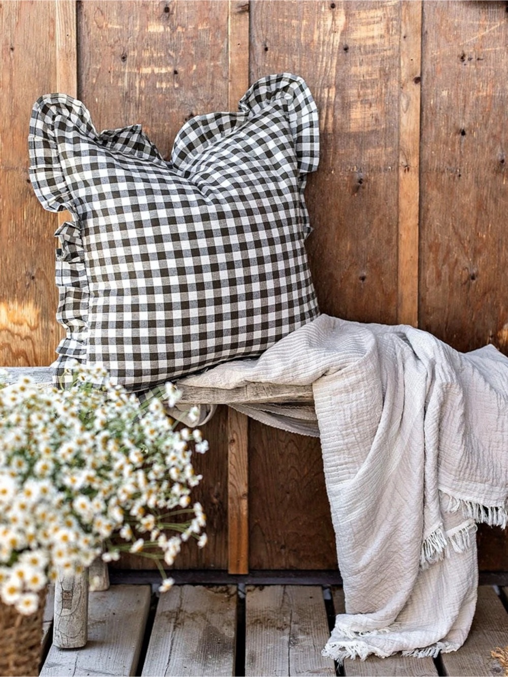 Accents De Ville: Gingham Cushion Cover in Dark Green-Natural Gingham